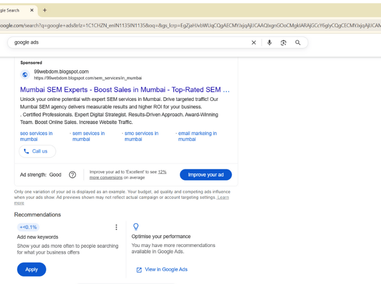 Freelancer-led SEM project to boost Mumbai sales